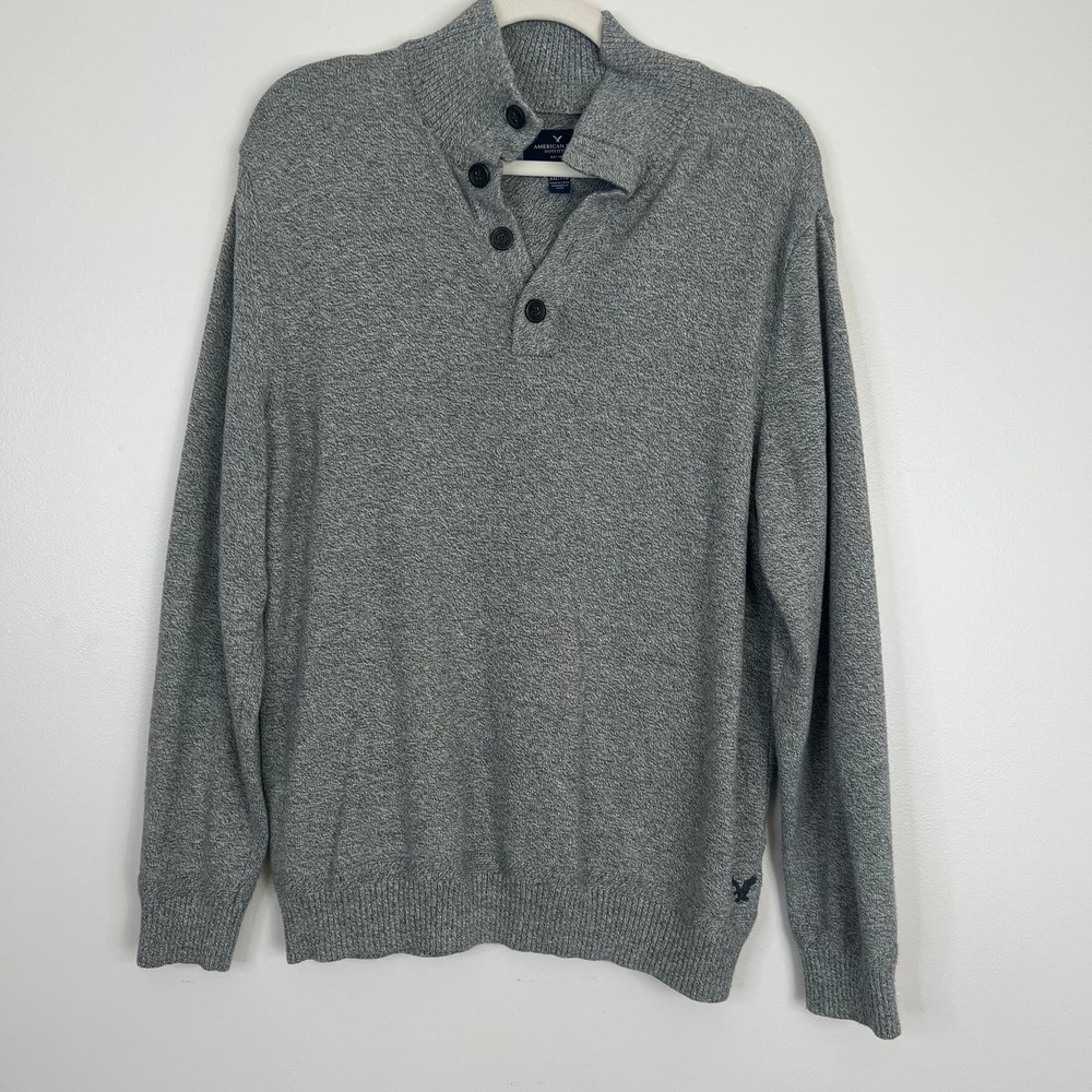 American Eagle Outfitters Popover Heather Gray Long Sleeve 100% Cotton Sweater